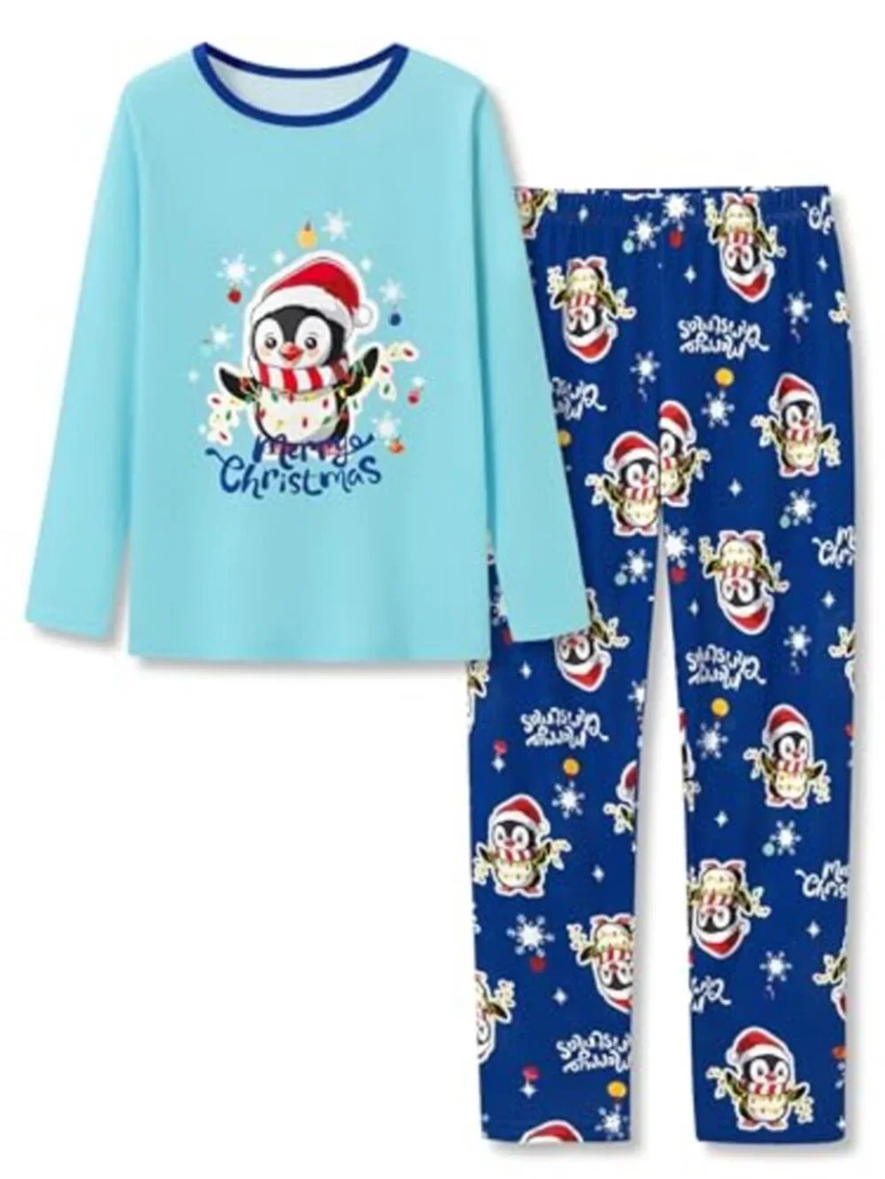 Girls 2-Piece Long Sleeve Pajama Set with Matching Pants, Lightweight Polyester